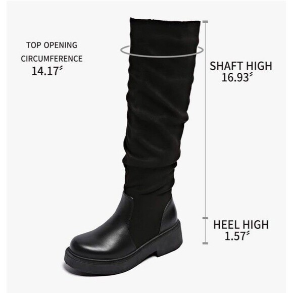 Women's Fashion Thick Heel Riding Boots Black Side Zipper Durable Elegant 7.5 - Picture 5 of 16